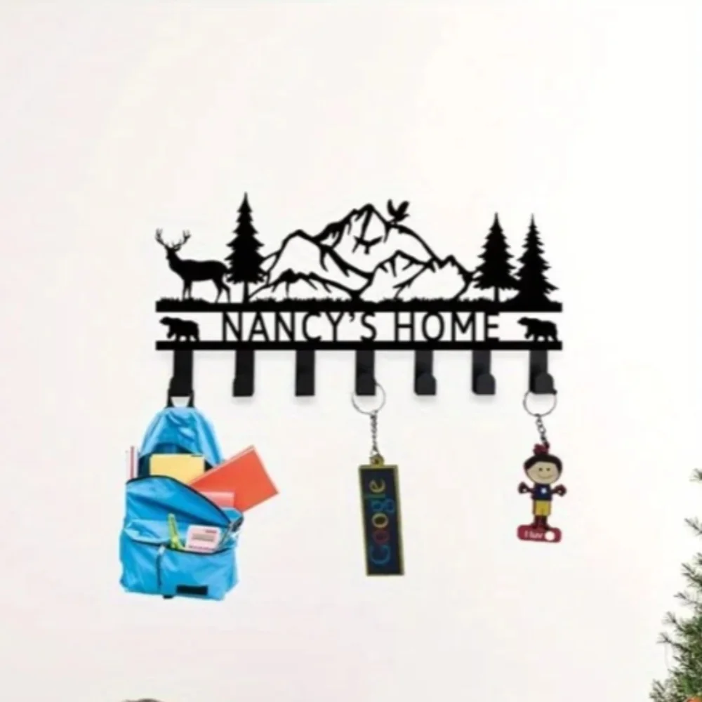 

Deer Mountain Inspired Key Holder Custom Mounted Antler Themed Hook Personalized with Family Name Ideal for Kitchen Key Storage