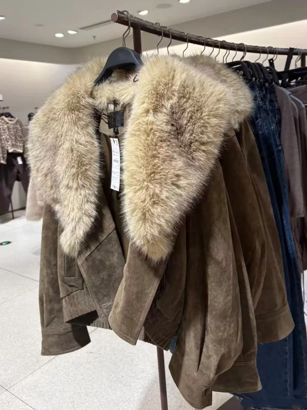 شتاء جديد دافئ فو الفراء تأثير المخملية الملمس الجلود Jaet المرأة عادية فضفاض صالح طويل Sve معطف زر إغلاق