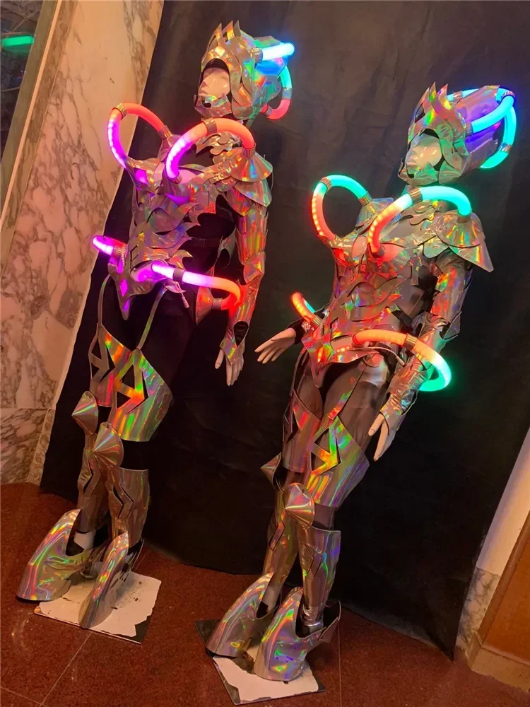 Traje de Robot con luz LED colorida RGB, trajes de baile escenario para Cosplay, ropa de fiesta para mujer, vestido luminoso con armadura, traje para espectáculo de actuación DJ