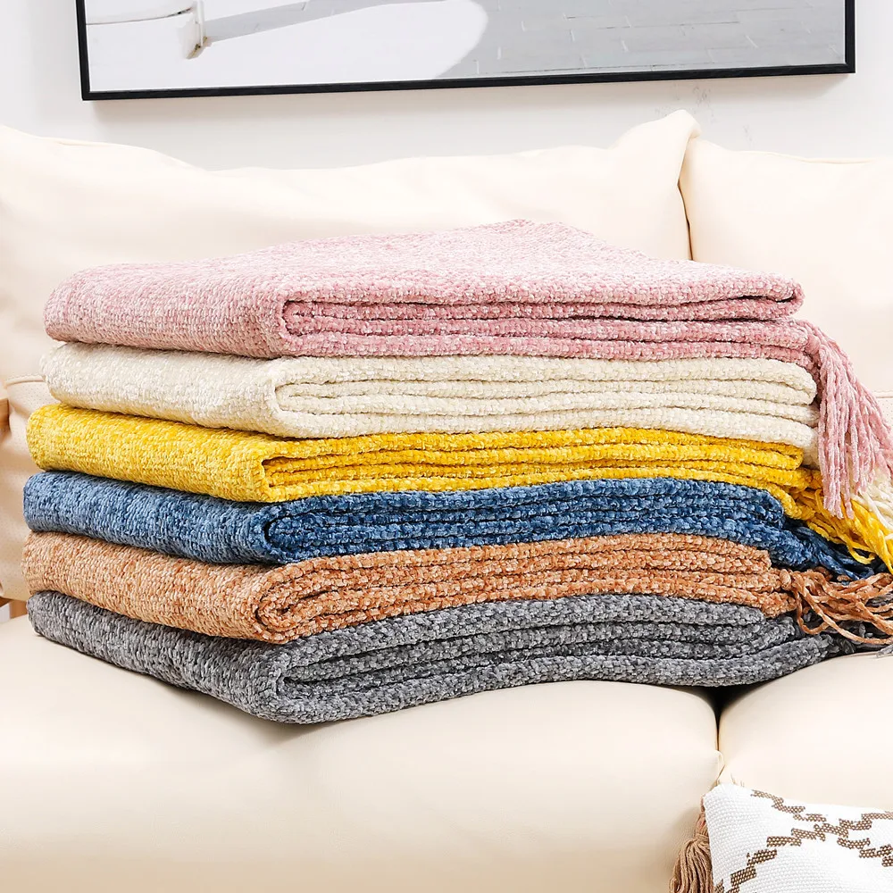 Ins Style Chenille Sofa Blanket Office Nap Blanket Tassel Knitted Wool Air Conditioning Nordic Blanket Bed Linings Room Decor