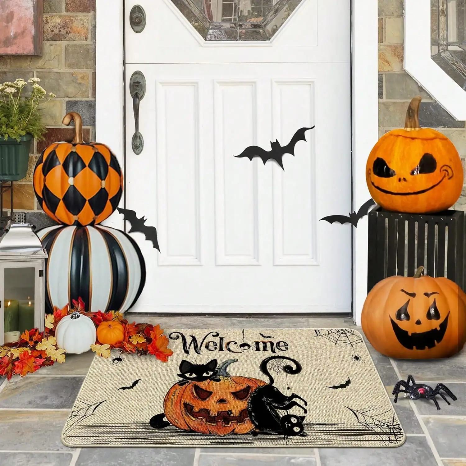 Halloween Pumpkin Door Mat, Spooky Welcome Entrance Rug, Non-Slip Floor Carpet For Bedroom, Front Door, Front Porch, Entryway, Kitchen, Indoor Outdoor Rug, Fall