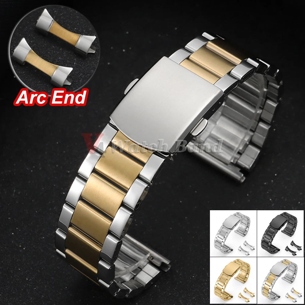 Pulseira de Aço Inoxidável com Extremidade Curva para Omega, Pulseira Metálica Universal 18/20/22/24mm, Bracelete com Extremidade Curva para Seiko SKX007 SKX009