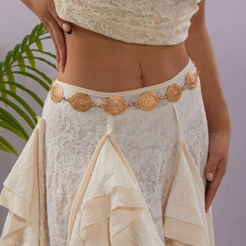 

Женский пояс с металлической волнистой цепочкой Dr Faion Accories с эллиптическим цветочным узором, трансграничный Hot S, осенний Seven-Qu...