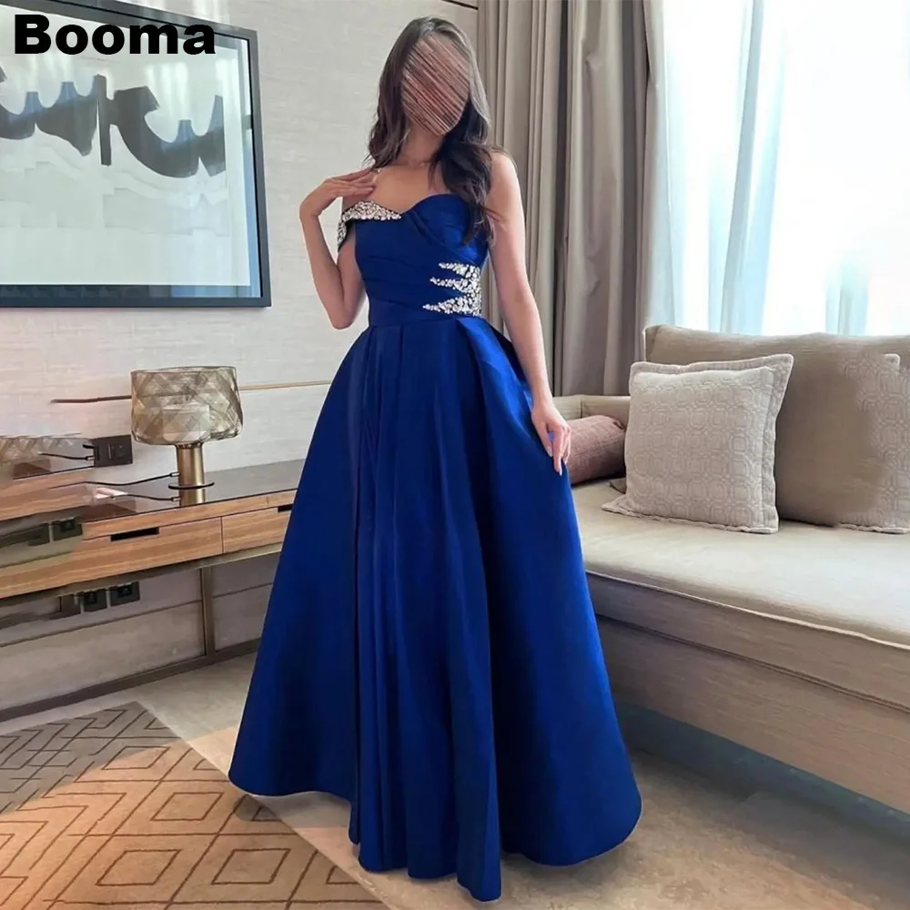 

Booma Blue Stain Evening Dresses One Shoulder Beading A Line Formal Occasion Dresses Saudi Arabia Party Celebrate Events Gowns