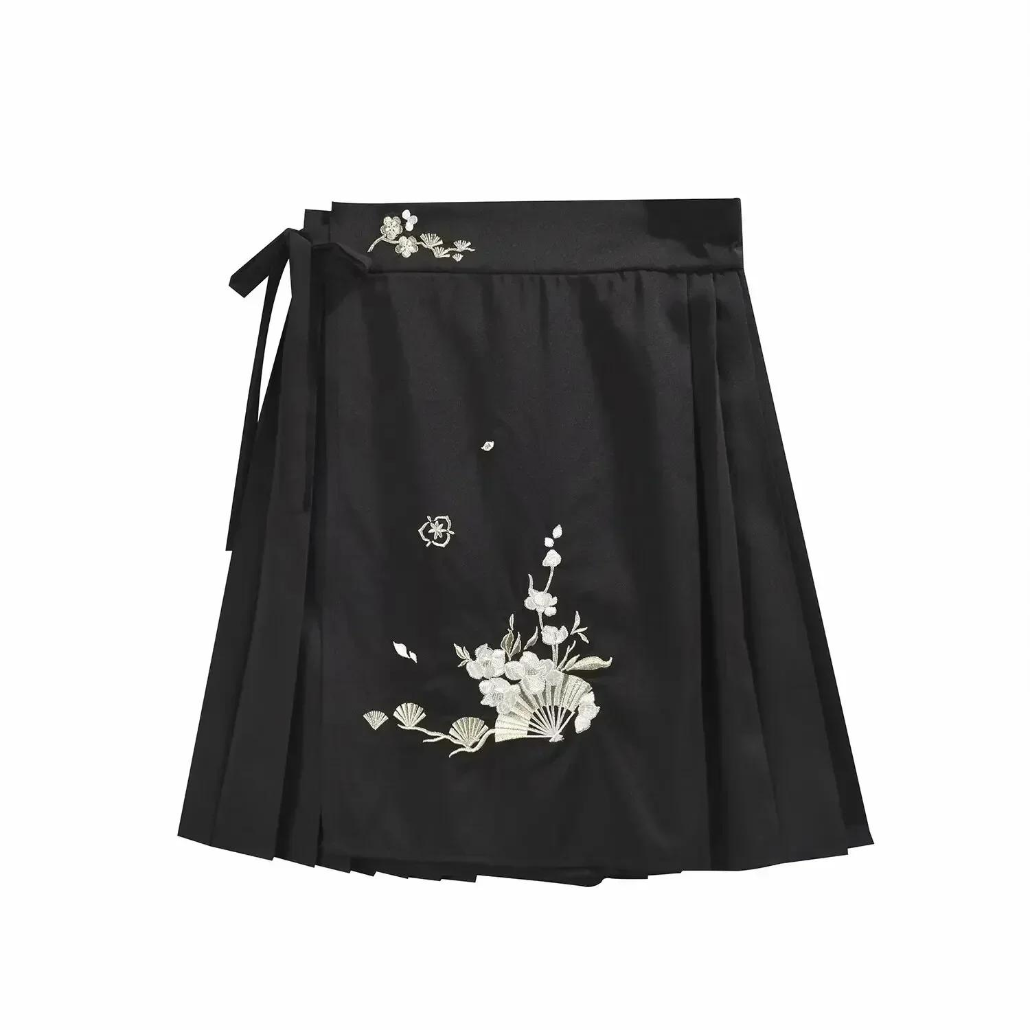 

Women's 2024 New Chic Fashion Embroidery Decoration Leisure Pleated Mini Skirt Retro High Waist Lace up Women's Skirt Mujer