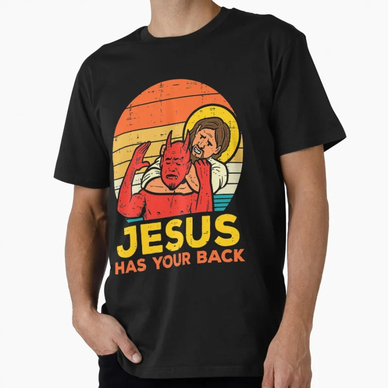 

Jesus Has Your Back 1229 Jiu Jitsu Retro Christian Funny Gift t shirt for men Humor God joke printed clothes All size Tops S-6XL