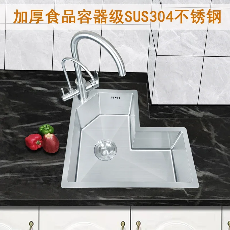 

304 stainless steel handmade sink special-shaped single basin kitchen dishwashing vegetable basin L column size sink