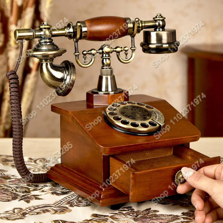 電子着信音付きレトロなロータリー電話、引き出し1つ、家庭やオフィスの装飾用のクラシックなスタイルのダイヤル電話