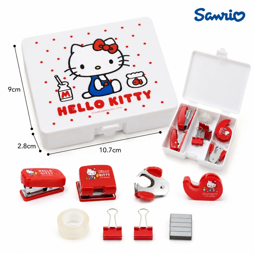 Genuine Hello Kitty Sanrio Stationery Tool Kit Compact Storage Case Stapler Tape Clips Staple Puller Scrapbook Teens Gifts