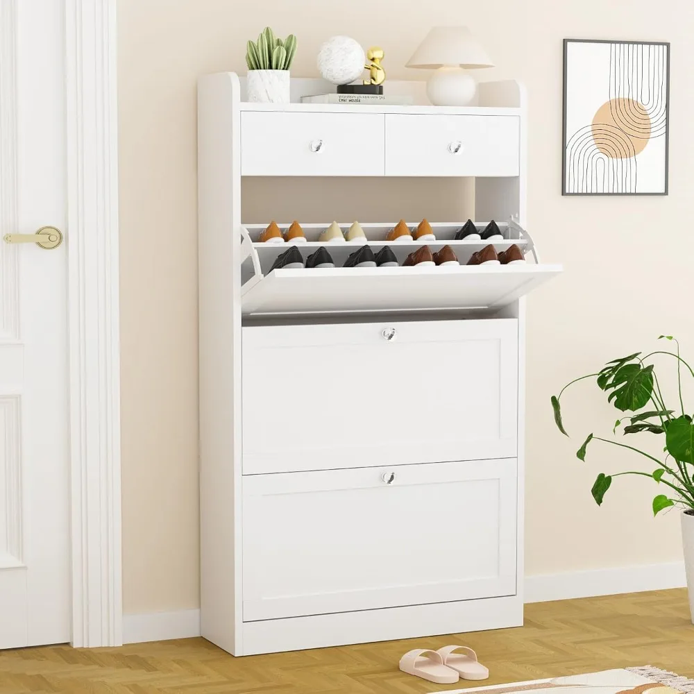 

Shoe Cabinet with 3 Flip Drawers & 2 Drawers, Freestanding Shoe Storage Cabinet with Adjustable Shelves, Shoe Organizer