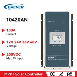 EPEVER MPPT Solar Charge Controller Tracer MPPT 100A 12V 24V 36V 48V Battery Charger Regulator Max PV 200VDC Tracer 10420AN