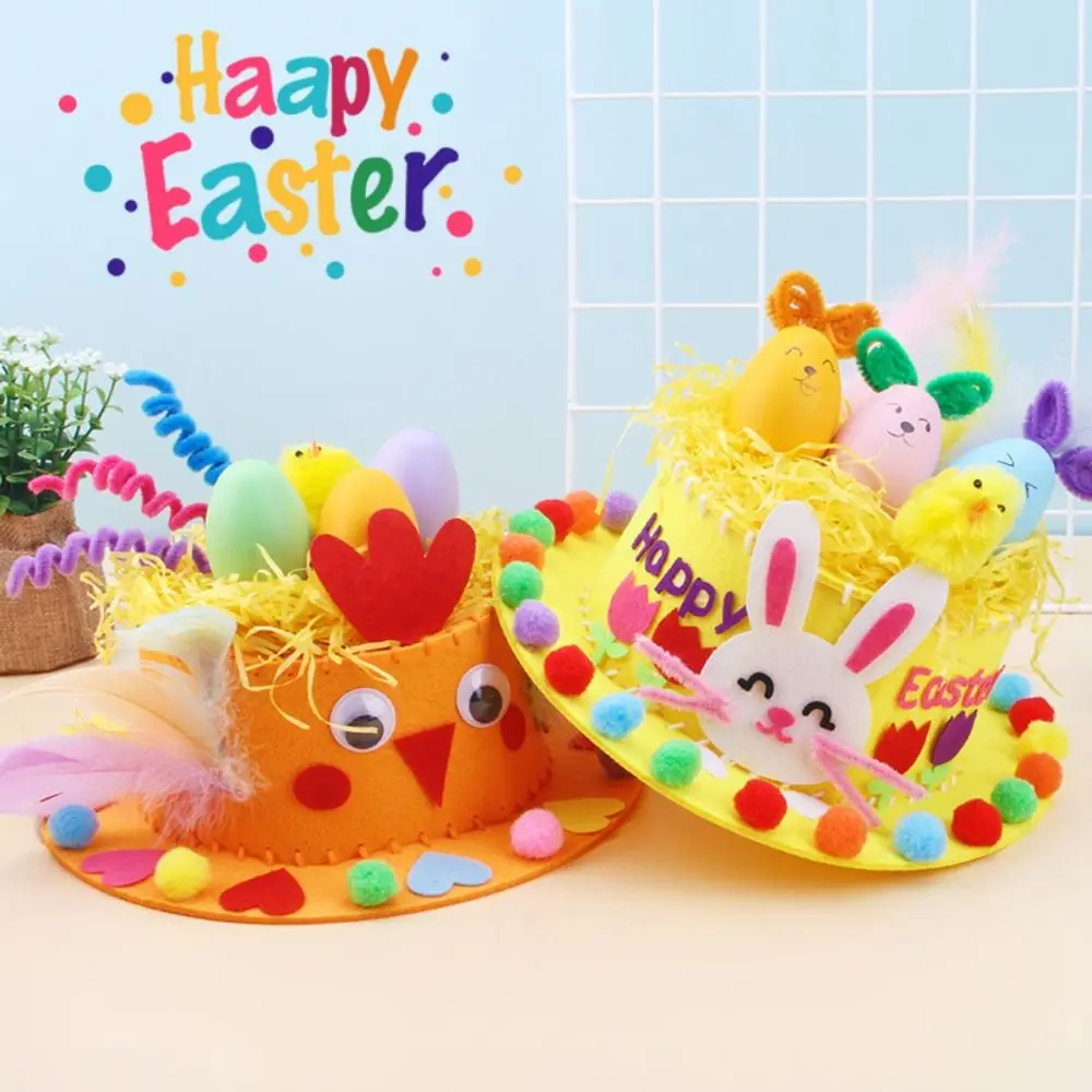 

Easter Rabbit Kids Handmade Easter Hat Non-woven Fabric Decorated Easter Bunny Arts Hats Chick Gifts DIY Easter Hat Toy Gift