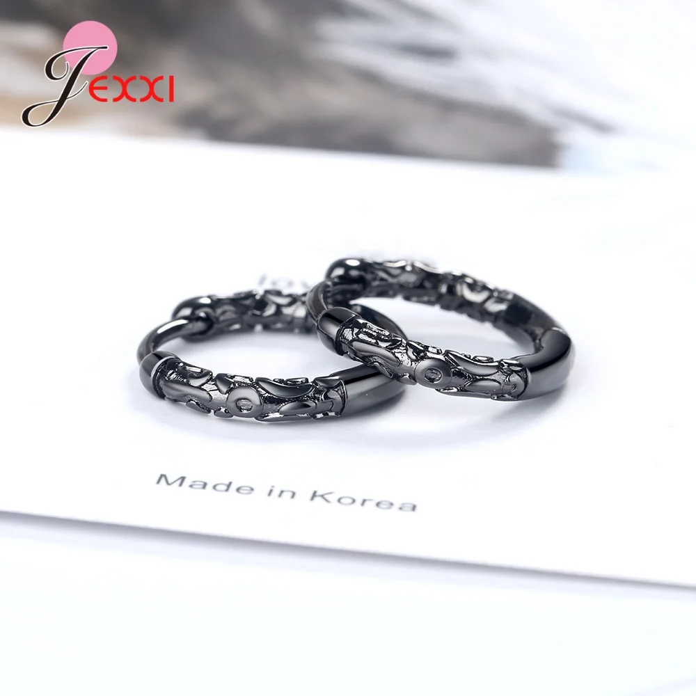 Hot Sale Simple Style Genuine 925 Sterling Silver Hoop Earrings Pattern Engraved Earrings Gift For Women Female Wedding Jewelry