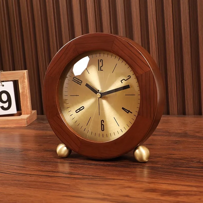 New Chinese solid wood home living room TV cabinet bedside table ornament quartz clock