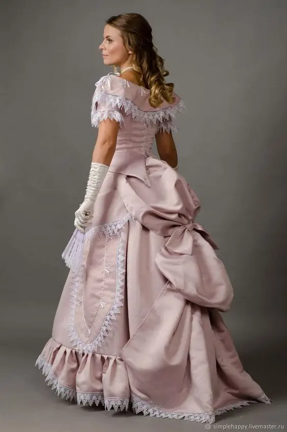 1860s Victorian Promenade Gown Bustle Dress Civil War Vintage Dress Women Formal Prom Party Ball Gowns Lady Walking Dress