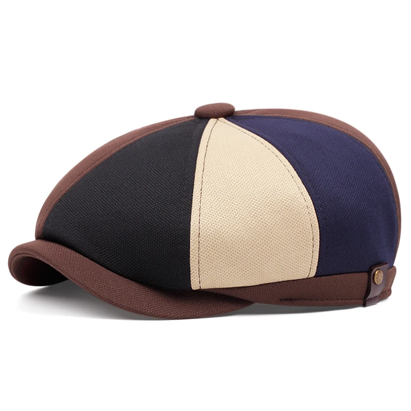 Autumn Newsboy Hats For Men Berets Fashion Patchwork Soild Cotton Peaked Cap Women Retro British Painters Hat Octagonal Hat