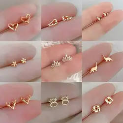 for Women Girls Helix Cartilage Tragus 925 Silver Dinosaur Butterfly Mini Stud Earrings Heart Star Circle Ear Piercing Jewelry