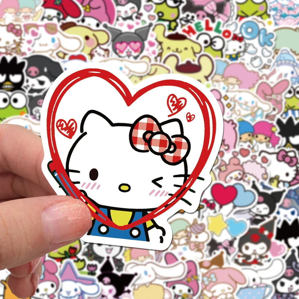 50/100pcs Mixed Cartoon Sanrio Stickers Cute Hello Kitty Cinnamoroll Kuromi My Melody Waterproof Sticker Decals for Kids Toys