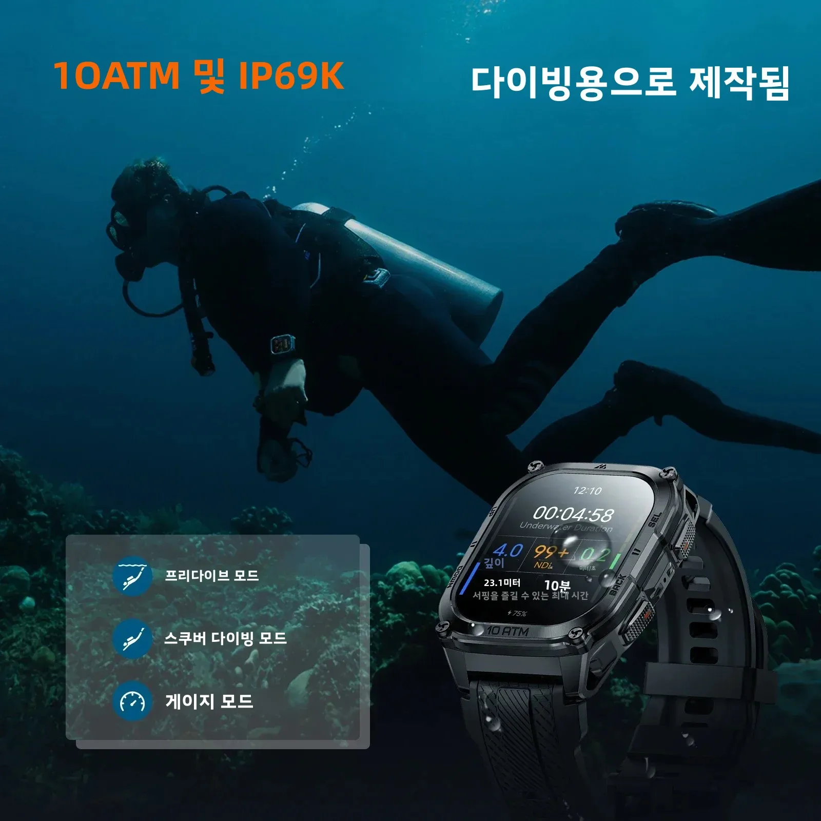 남성용 KOSPET Tank M4 스마트워치, 스테인리스 스틸, 6중 GPS 오프라인 지도, 100M 방수, 24/7 건강 모니터링, 안드로이드 및 iOS 지원