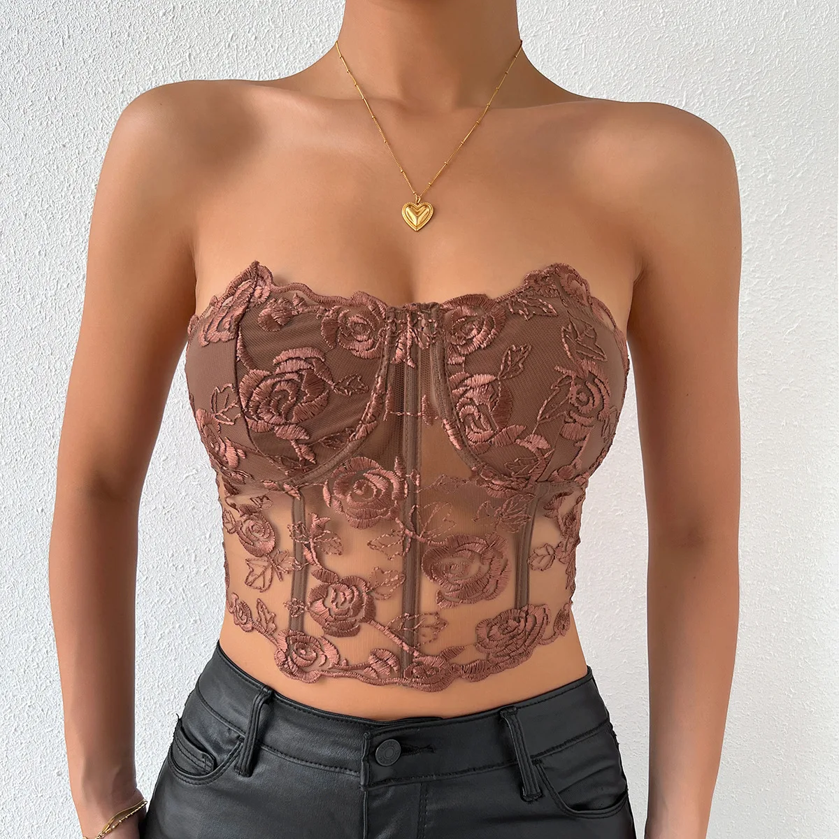 Sexy Outwear Bra Tops Women Lace Floral Transparent Brallet Underwired Push Up Slimming Corset Bras Fish Boned Gothic Gorset Hot