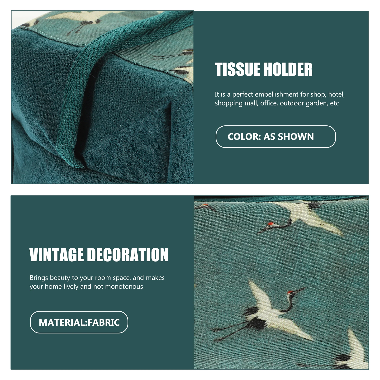 

Chinese Style Vintage Tissue Box Cloth Material Exquisite Design Large Capacity Elegant Look Living Room Decor