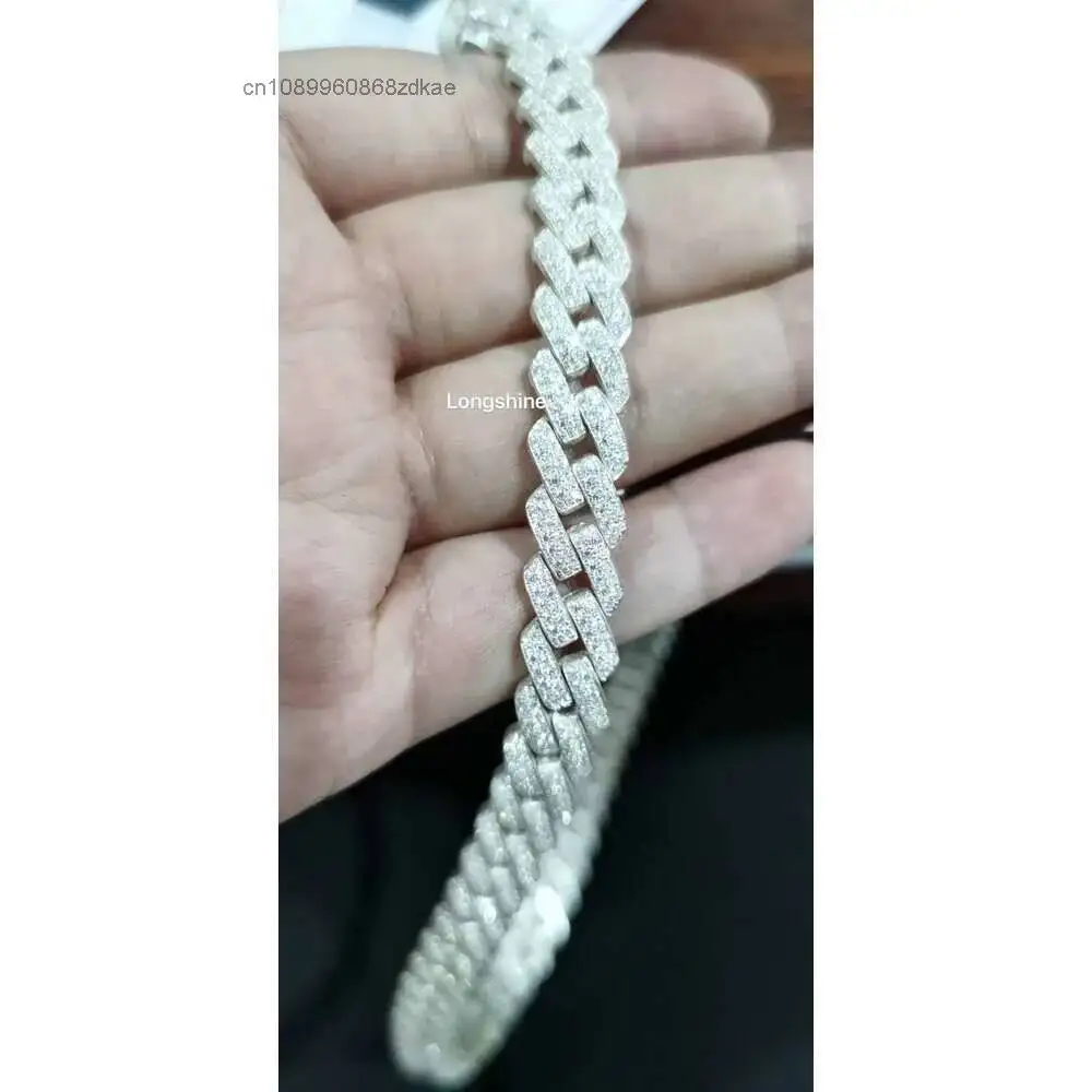 Luxury Customized Full Handcrafted Stone Setting Diamonds Cuban Chain Necklace Luxury Iced Out Full Moissanite 10k 14k 18k.