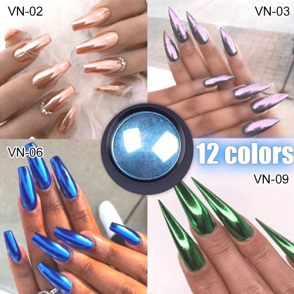 Polvere per unghie cromata metallizzata per unghie a 12 colori, polvere per specchio magico sfregamento decorativo Glitter Pigment Flakes decorazione per unghie