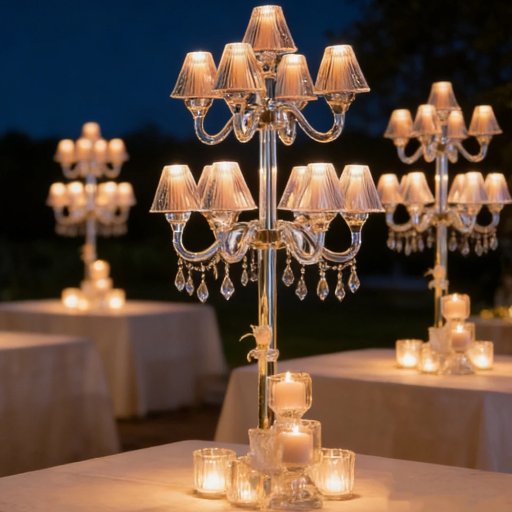4pcs）European-style minimalist nine-tipped candle holder outdoor feng shui crystal candle holder wedding props decorative light