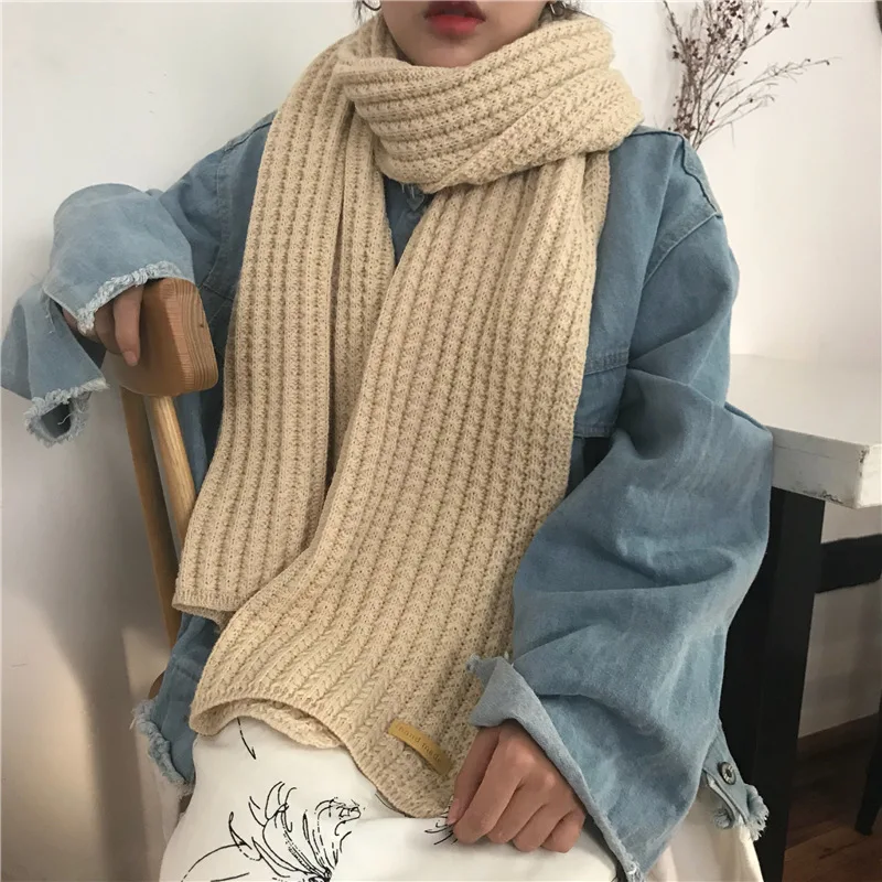 

Winter Women's Luxury Brand Scarf Knitted Thickened Warm Neck Shawl Fashion Outdoor Solid Color H166