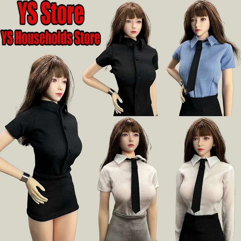 CJG-063 1/6 Female Soldier Office Businesswoman Cosplay Simple T-shirt Black Gray Short Skirt Clothes Accessory For 12‘’ Body