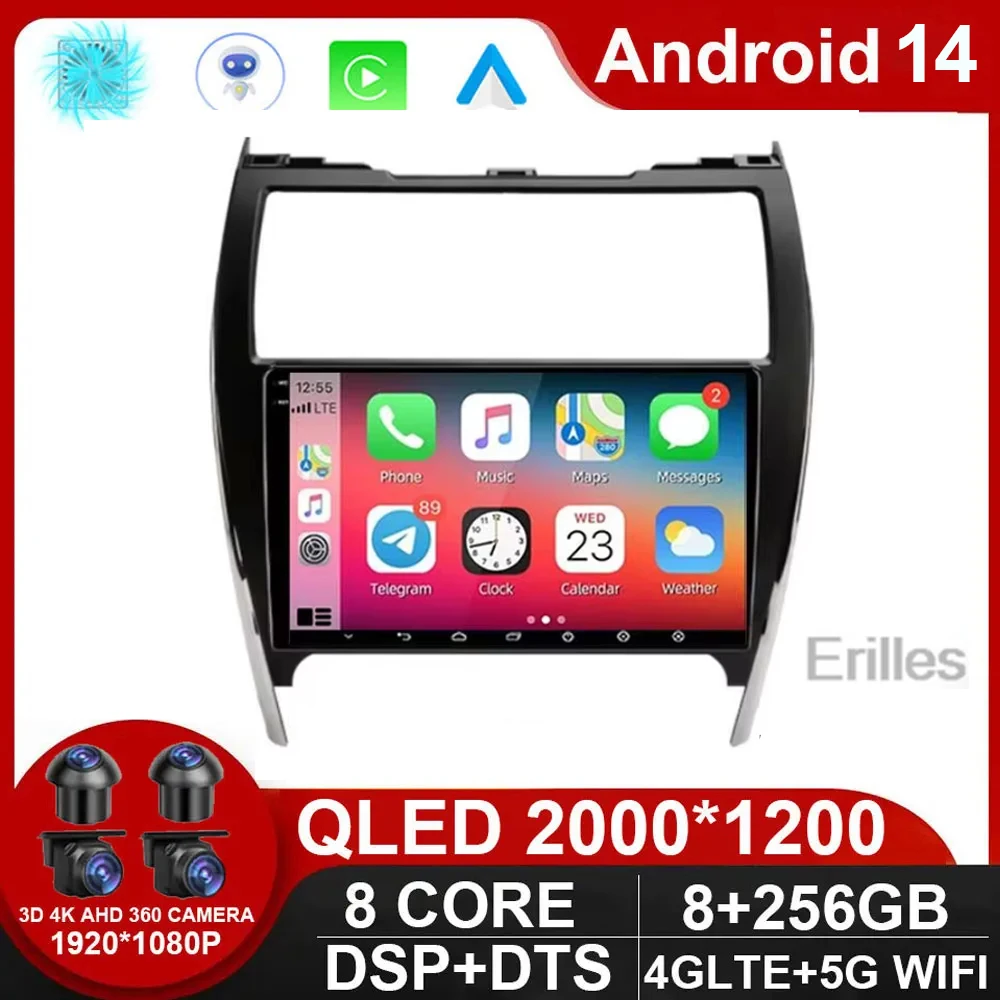 

10.1"Android 14 2din Car radio For TOYOTA Camry 2012 2013 2014 Version multimedia Video Player GPS Stereo Navigation Carplay RDS