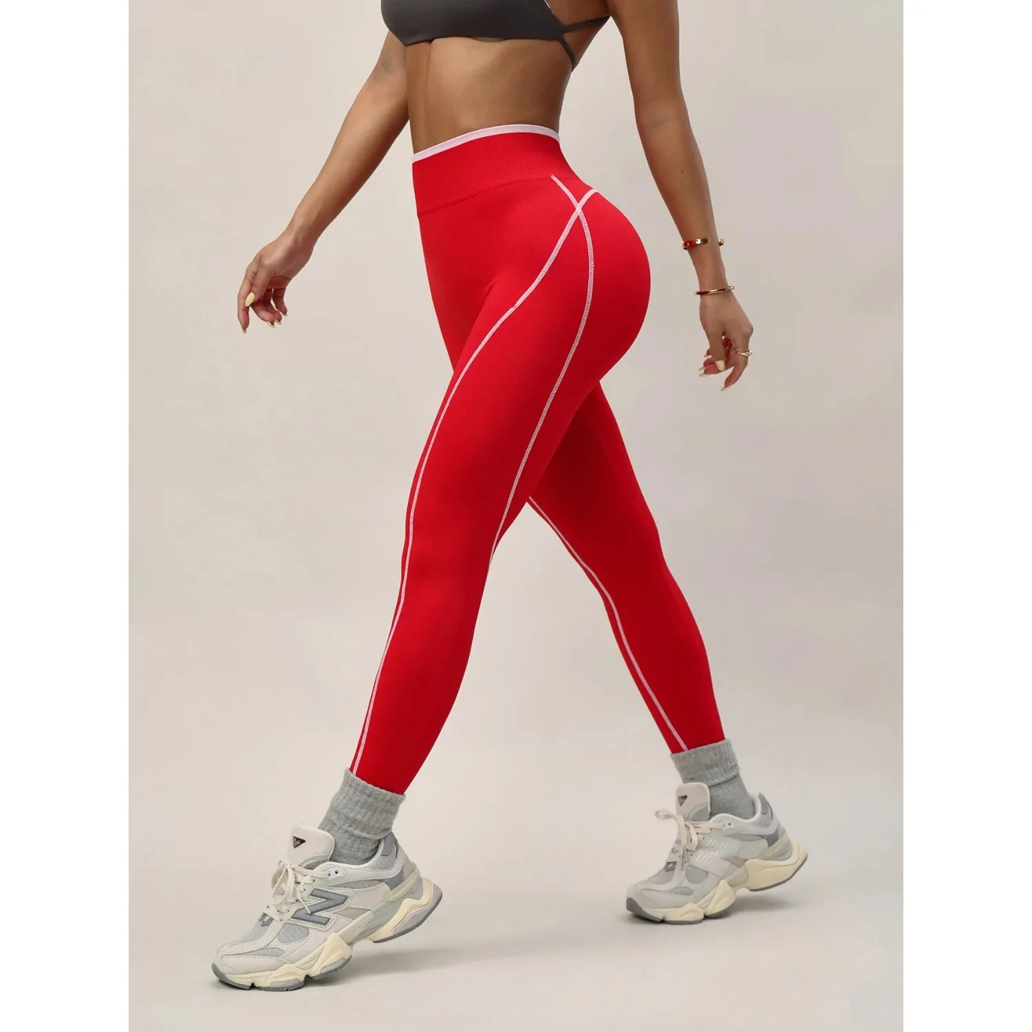 Nouveau pantalon de Yoga rayé de gymnastique sans couture tricoté taille haute levage des hanches pantalon de gymnastique ajusté exercice de course Leggings de Yoga