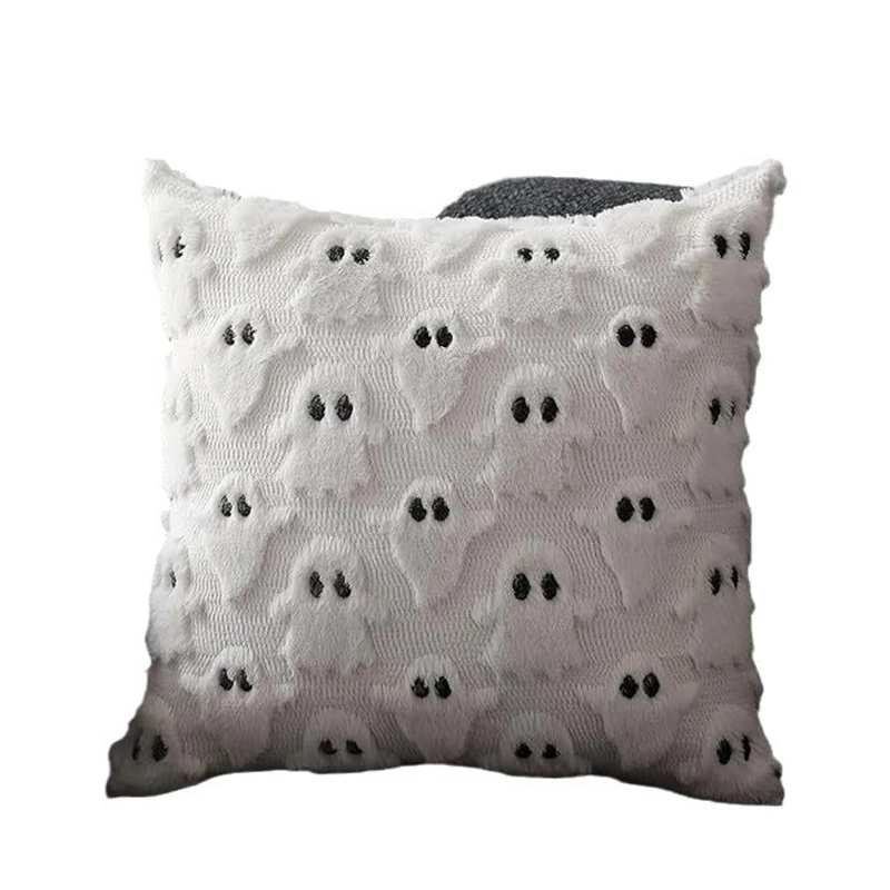 Set of 2 Halloween Pillow Covers 18x18 inch White Ghost Throw Pillow Cases Soft Plush Faux Fur Wool Couch Cushion Case for Chair