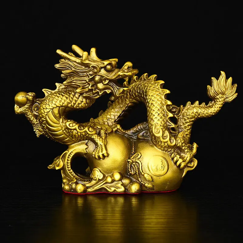 Collect China Fengshui brass copper hand made dragon on gourd exquisite statue