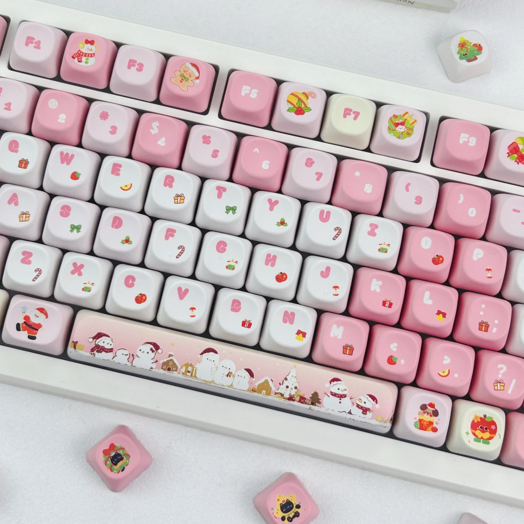 MAIMOOO Pink Christmas Keycap MOA Cherry Profile PBT Custom Korean Russian Thai Cute Keycaps for Mechanical Keyboard Xmas Gifts - view 4