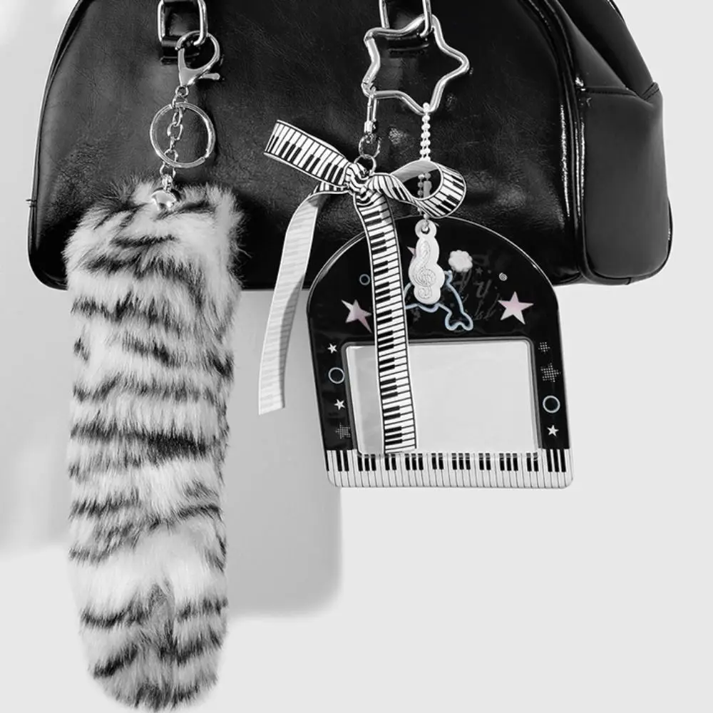 

New Y2K Furry Tail Keychain INS Korean Style Leopard Print Card Holder 3-inch Soft Kpop Photocard Holder