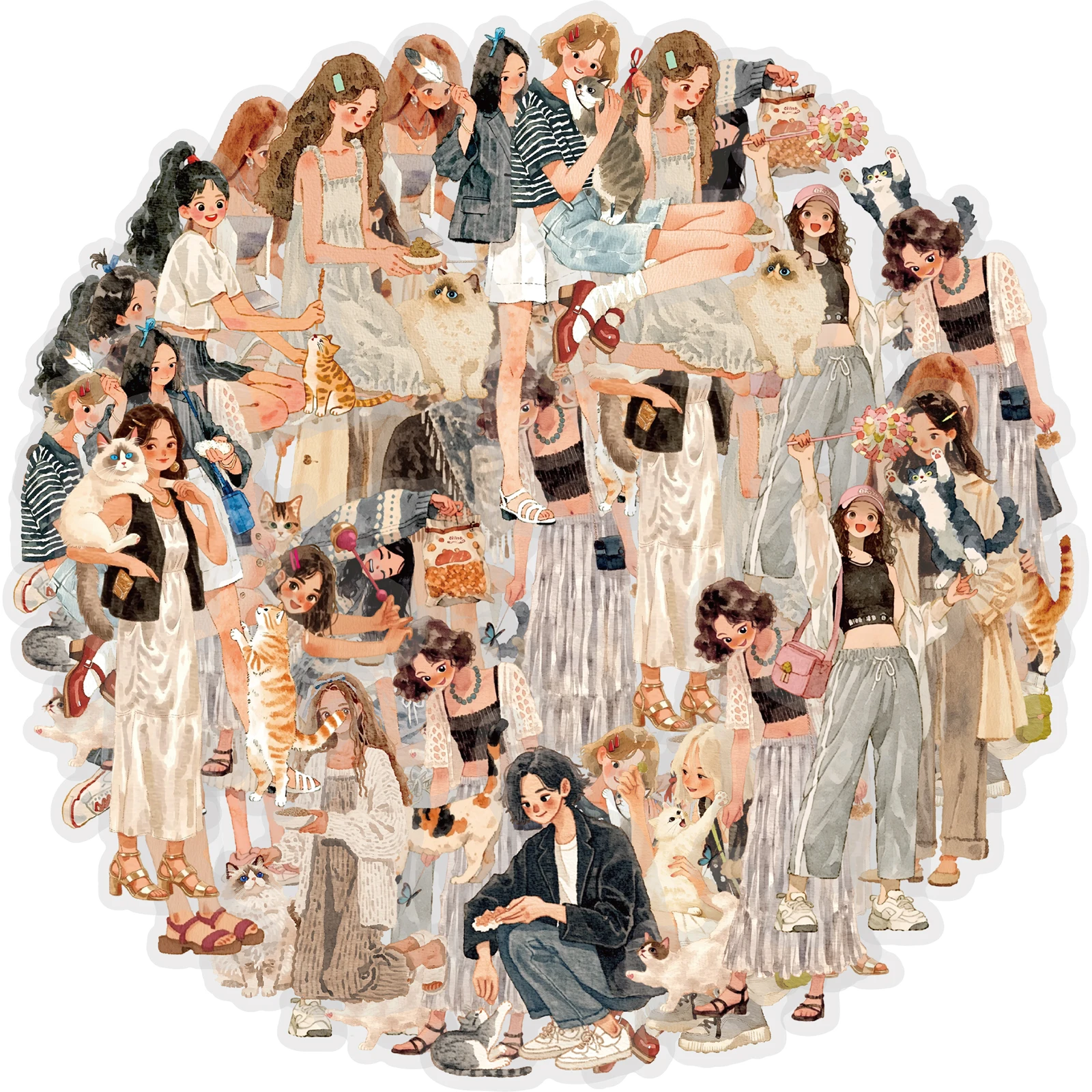Etori Life 15Pcs Light-Colored Daily Stickers for Girls and Cats, Transparent Stickers Ins Guka Diary DIY Stickers Suitable for Laptops, Phone Back Decorations, Handbags, Backpacks, Household Journals, Pencil Cases, Pen Holders, Envelopes and Postcards, Bicycles, Helmets, Handmade Scrapbook Supplies, Office Decoration Accessories, Room Decoration, Artistic Aesthetics, Birthday and Holiday Gifts, Back-To-School Season