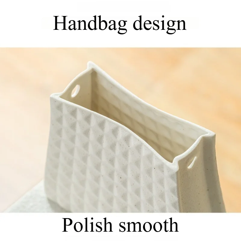 Ceramics Vases Art Creativity European Simplicity Vases Elegance Diamond Grid Handbag-shaped Vase Living Room Table Home Decor