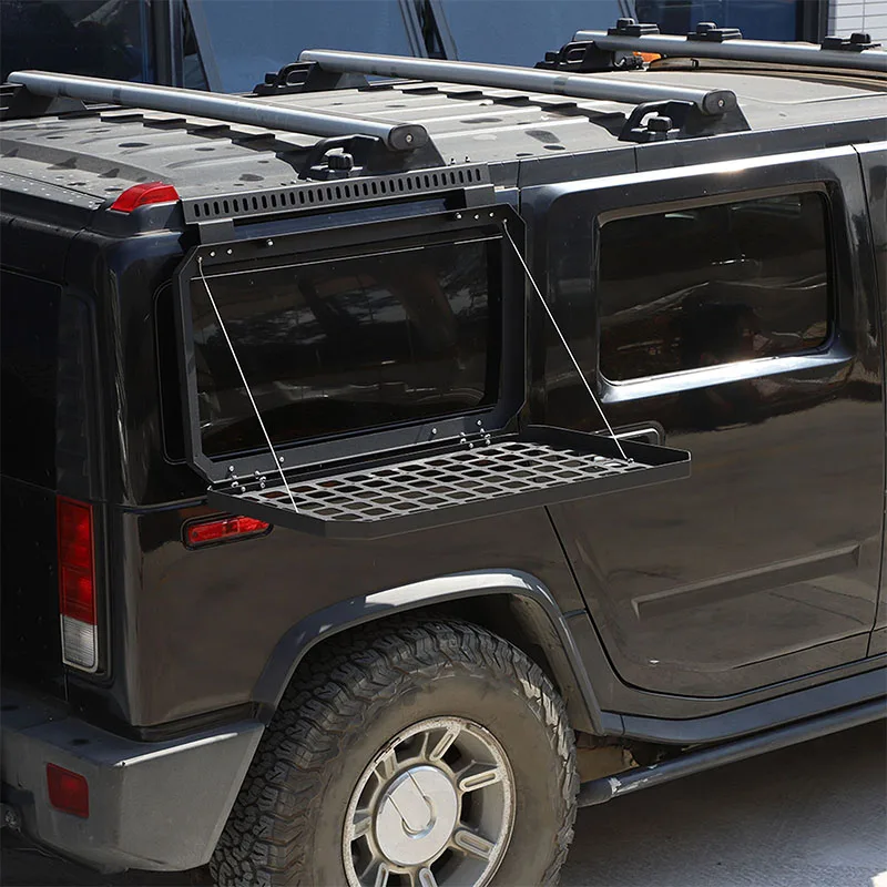 03-09 For Hummer H2  Aluminum Alloy Black Car Rear Window Glass Folding Storage Shelf Tailgate Table Armor Shelf Car Accessories