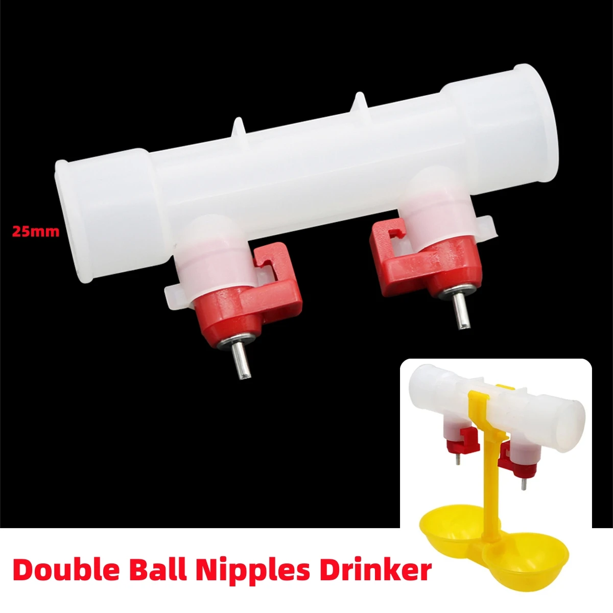 25mm Double Nipple Drinker Chicken Waterer Double Nipple Drinker Chicken Feeder Farming Equipment Double Hanging Cup Accessories