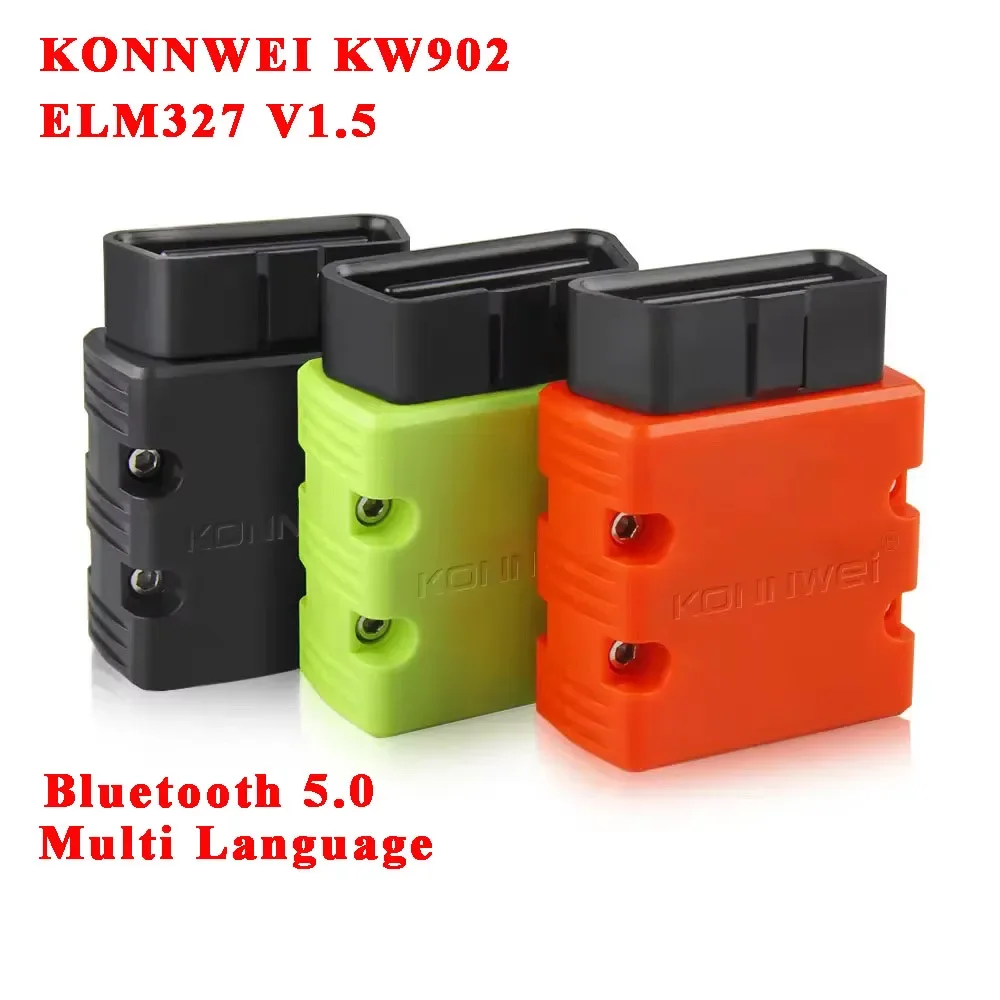 رائجة البيع الماسح الضوئي obdii elm327 KONNWEI kw902 بلوتوث 5.0 نسخة الأجهزة 1.5 ماسح ضوئي تشخيصي عالمي للسيارة