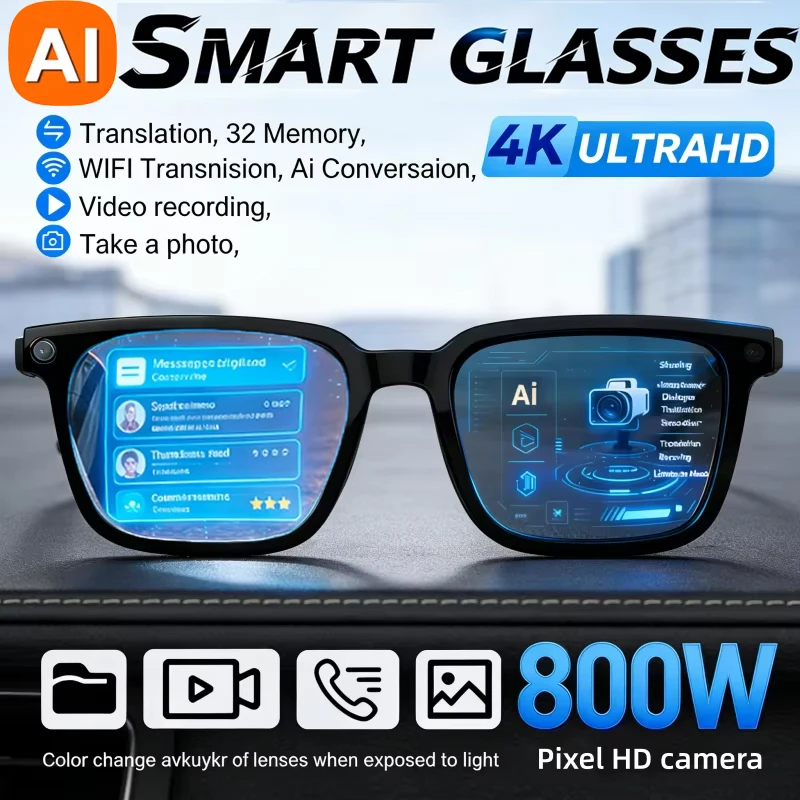 

Умные очки с ИИ-переводом, 8-мегапиксельной HD-камерой, записью видео 4K, функцией записи разговоров, прослушиванием музыки, умные очки для мотоцикла