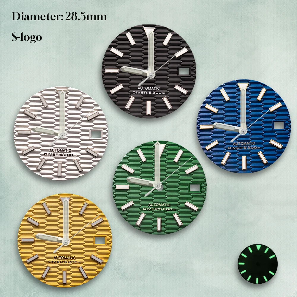 

Ultimate 3D Slope Dial Kit 28.5mm for NH35/NH36 | C3 Green Lume, S Logo | Professional Watch Modification Accessories