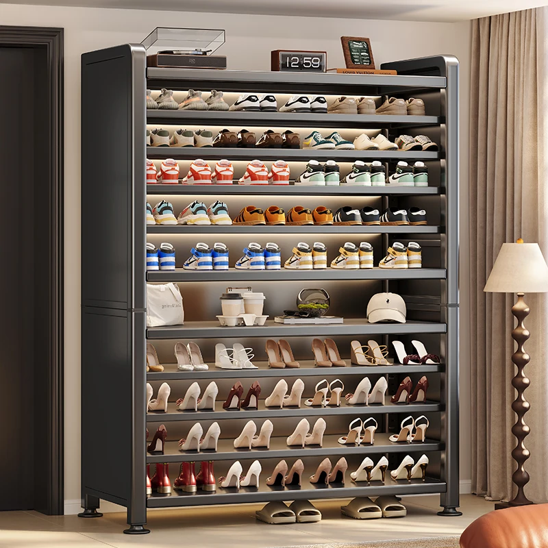 

Dustproof Steel Shoes Rack Storage Integrated Multilayer Black Shoe Rack Modern Simple Armadi Da Soggiorno Cabinet Furniture