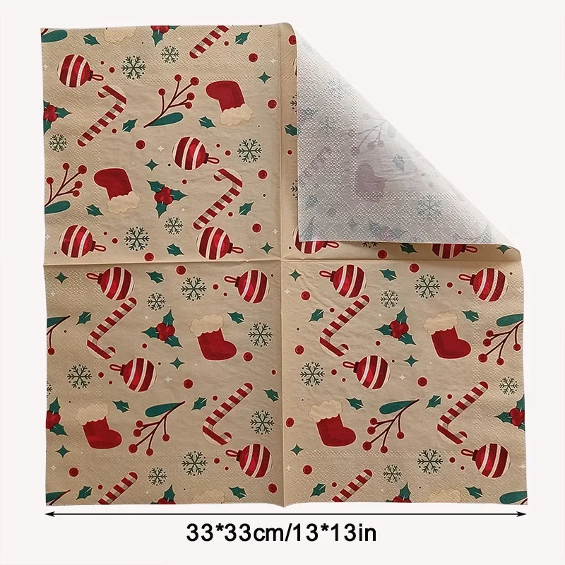 20pcs/Pac 33cm 2-Ply Christmas Elements Printed Napkins Christmas Series Party Disposable Paper Placemats Butterfly Bart Paper