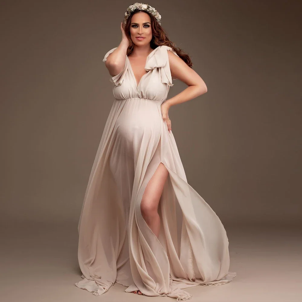 Maternity Photoshoot Dress Soft Convertible Multi Way braces Pregnancy Gown for Baby Shower Prenatal Photography Shooting