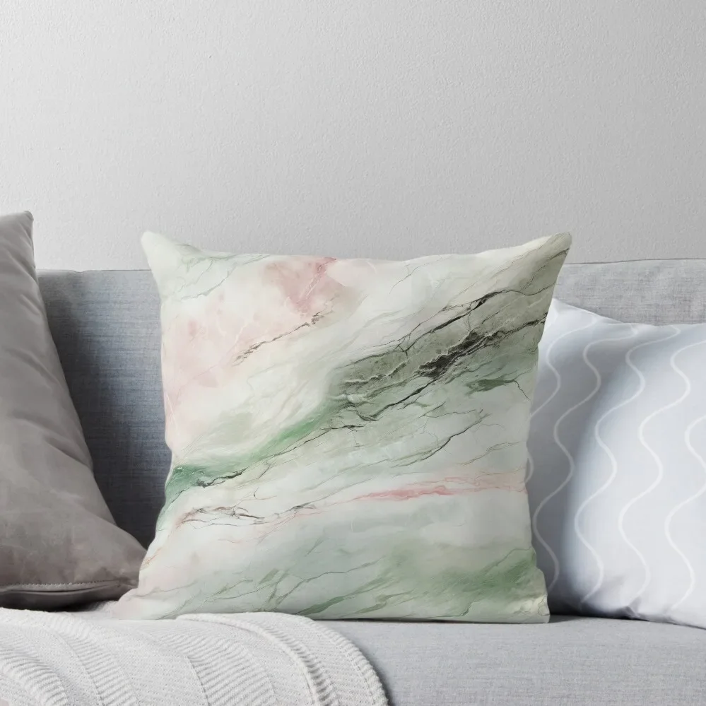 Ethereal Elegance: Pink & Green Marble Fusion Throw Pillow autumn decoration Pillow Case pillow