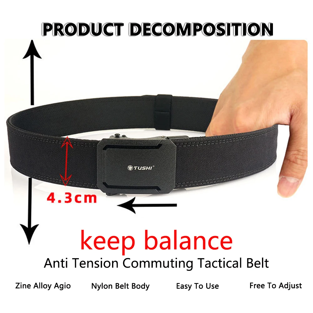 TUSHI ماركة 4.3 سنتيمتر واسعة طبقة مزدوجة عززت التلقائي مشبك التدريب سريعة معلقة مسدس حزام رجالي النايلون الترفيه في الهواء الطلق #6