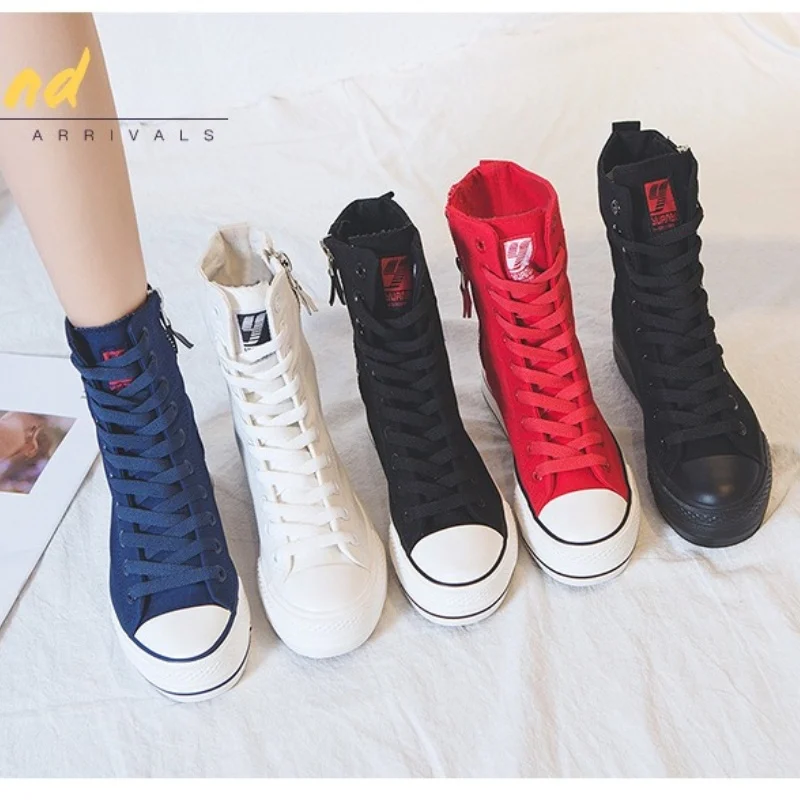 2026 New High-top All-black Side-zip Canvas Shoes for Women Korean Style Thick-soled Platform Shoes Student Shoes Ankle & Bootie view 4