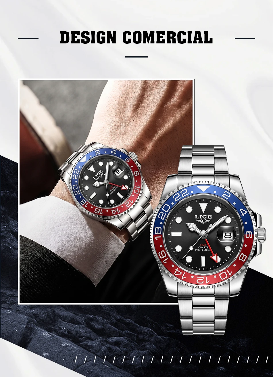LIGE Hochwertige Luxus-Herrenuhr, Wasserdichte Quarzuhr mit Edelstahlarmband, Leuchtende Sportuhr, Geschenkuhr für Männer – Detail 2
